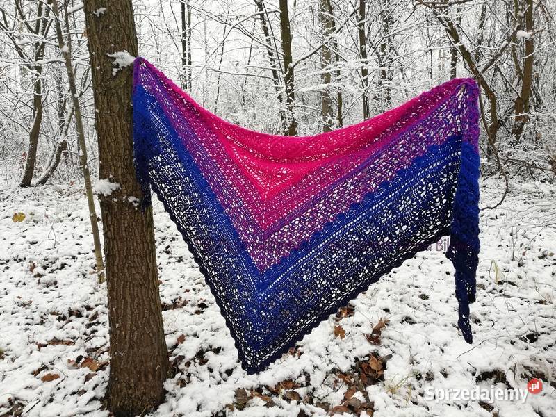 Chusta Ombre fuksja chaber granat rękodzieło na