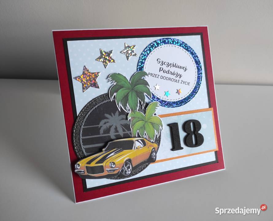 Kartka ręcznie robiona na 18te urodziny Antyki, Sztuka, Kolekcje