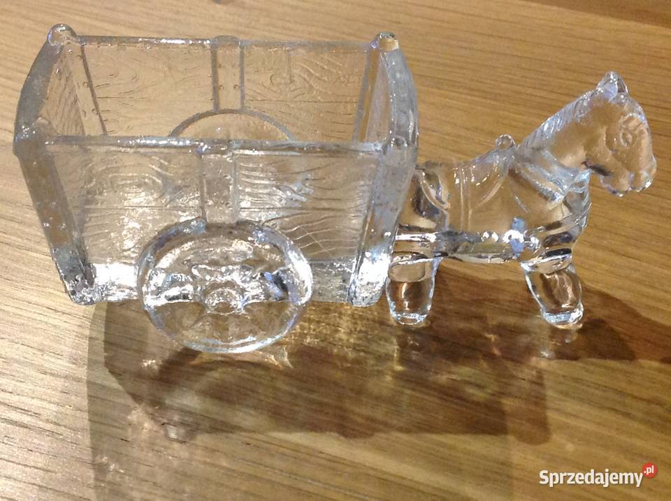 Szklana Figurka Konik z Wozem Vintage Figurki i rzeźby Dekoracje i ozdoby