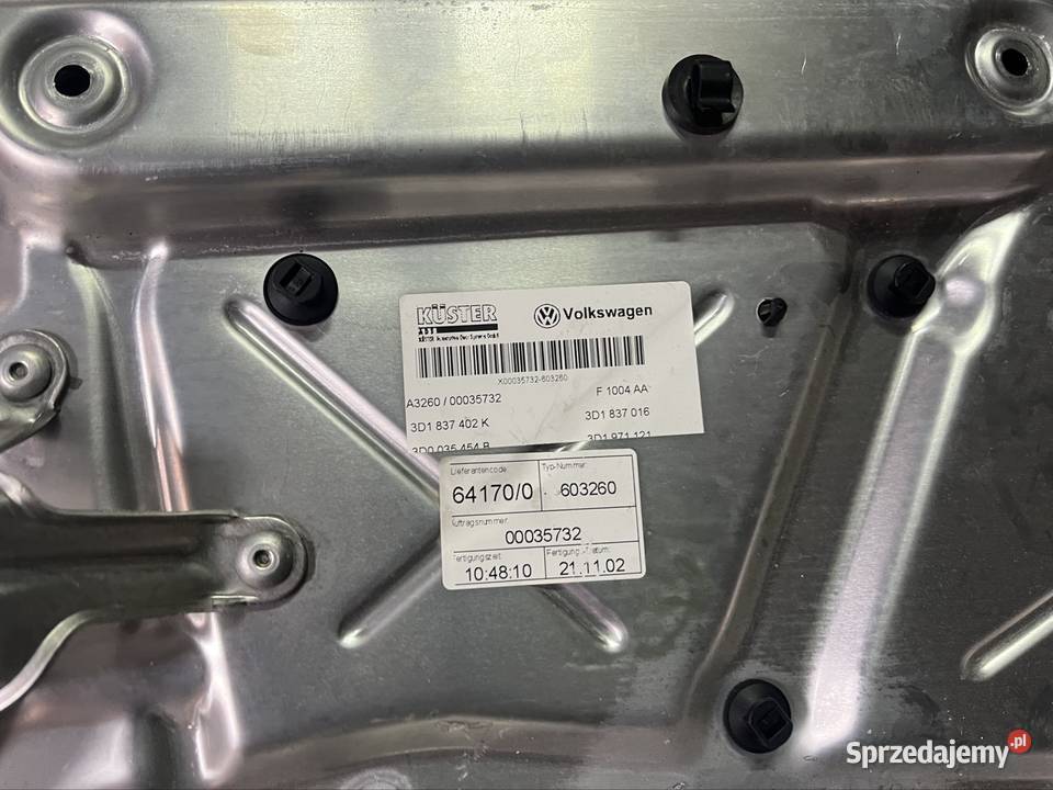 Mechanizm szyby podnośnik prawy przód przedni osobowe Jarosław