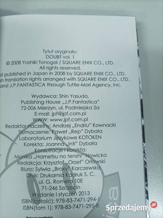 DOUBT 1 manga Yoshiki Tonogai Komiksy Toruń