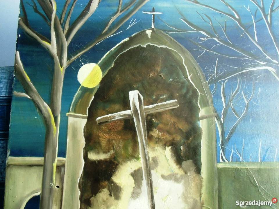 Stary duży obraz olejny na płótnie Przepowiednia Warszawa