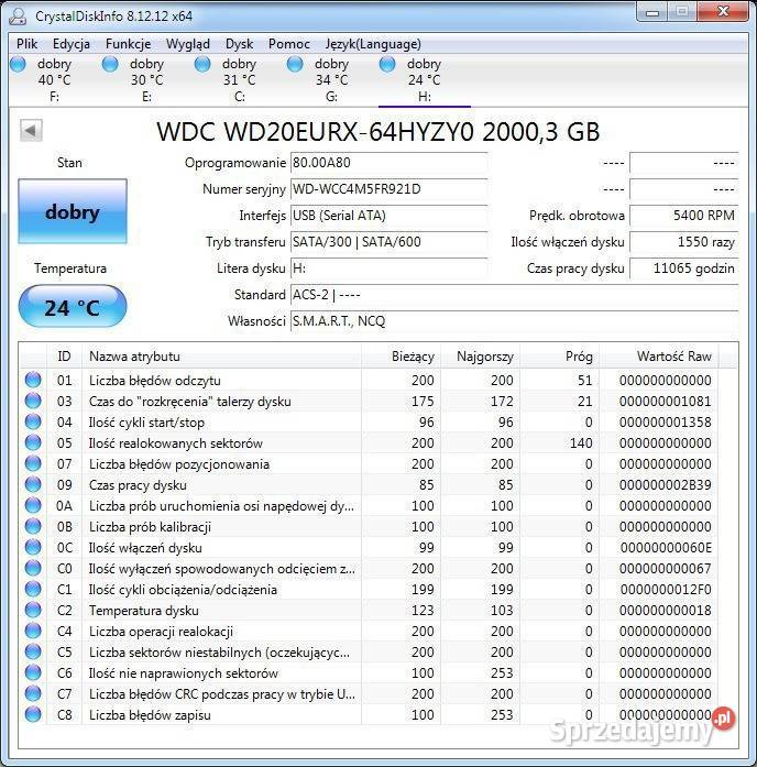 Dysk 2TB WD20EURX SATA III do monitoringu wewnętrzny