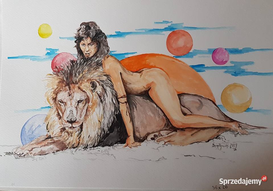 lew i dziewczyna akwarela zachodniopomorskie