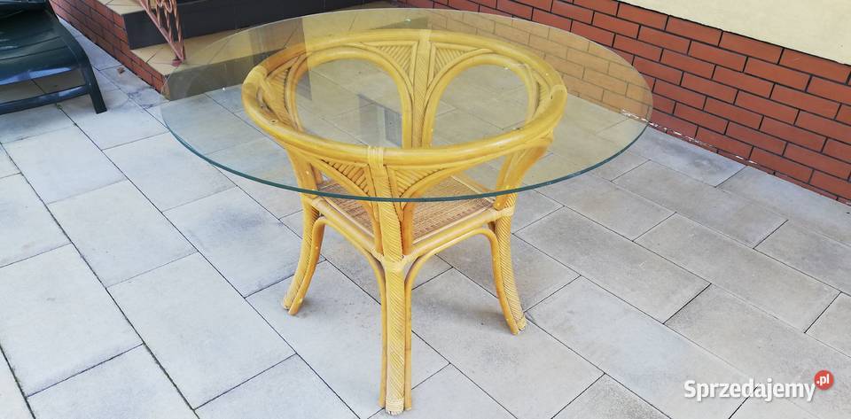 Stół rattanowy okrągły ze szklanym blatem na Stoły, krzesła, biurka Garwolin sprzedam