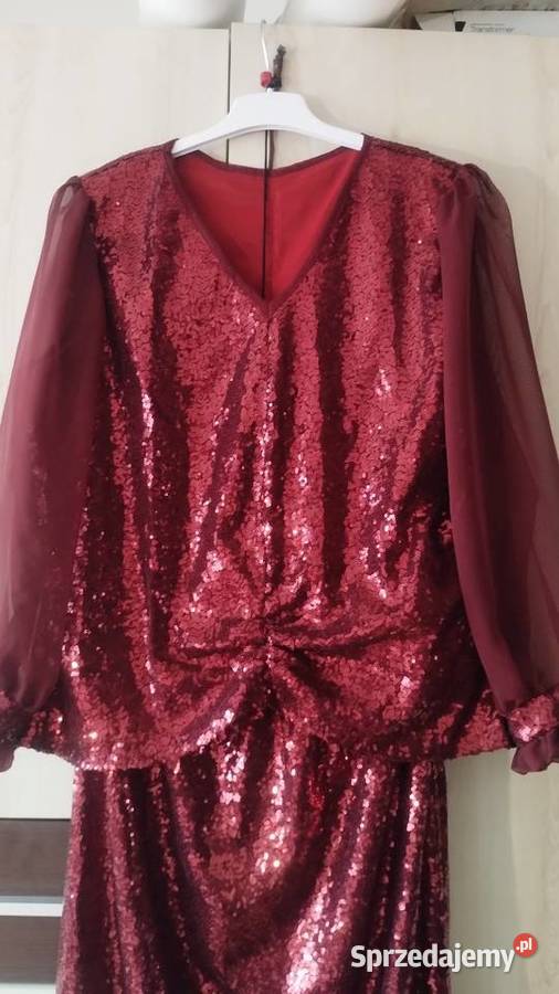 Bordowa Sukienka cekinowa Spódnice i sukienki podkarpackie Kolbuszowa