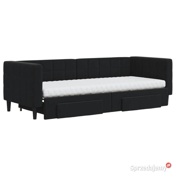 Sofa rozsuwana z szufladami czarna aksamit Łóżka Warszawa sprzedam