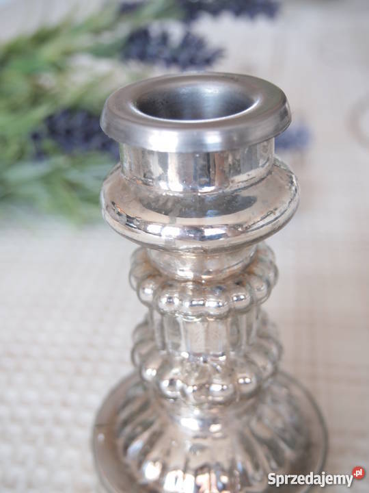 Świecznik szklany Silver vintage Łódź