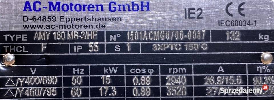 silnik elektryczny 15kW 2940obr 3fazowy 160B35 kujawsko-pomorskie Pigża