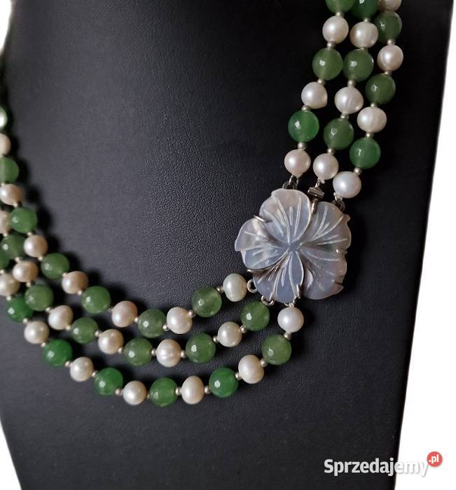 PERŁY SŁONOWODNE I ZIELONY AWENTURYN NASZYJNIK Częstochowa