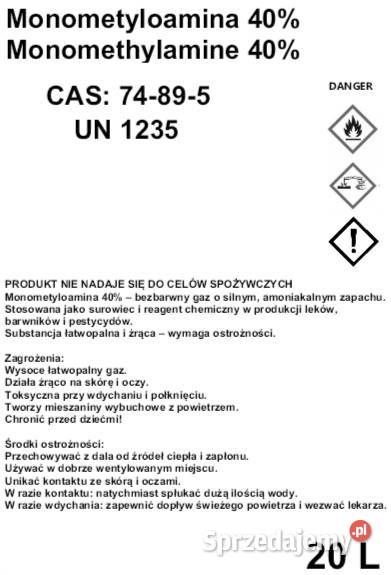 Monometyloamina 40 Metyloamina 40 CAS 74896 Warszawa sprzedam
