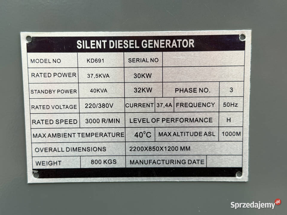 Agregat prądotwórczy 3032kW 380V KD691