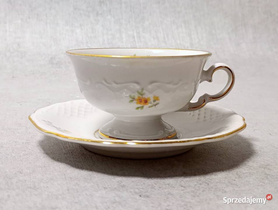 ZEH SCHERZER Duet Róże Filiżanka Reliefy Bavaria Porcelana i szkło dolnośląskie Jawor