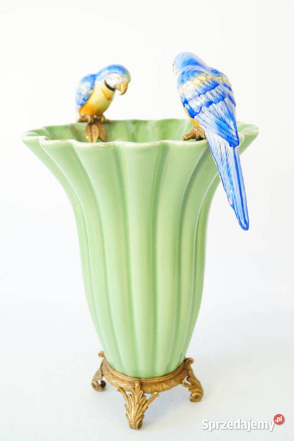 Porcelanowy wazon z papugami papugi porcelana z Gizałki sprzedam