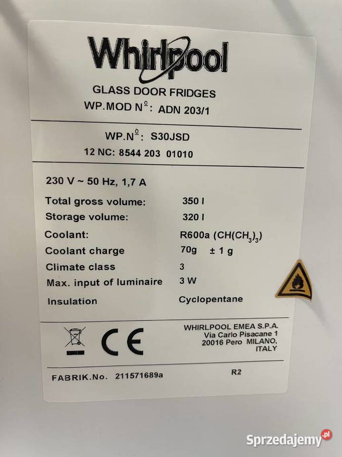 Witryna chłodnicza Whirlpoo lodówka chłodnia