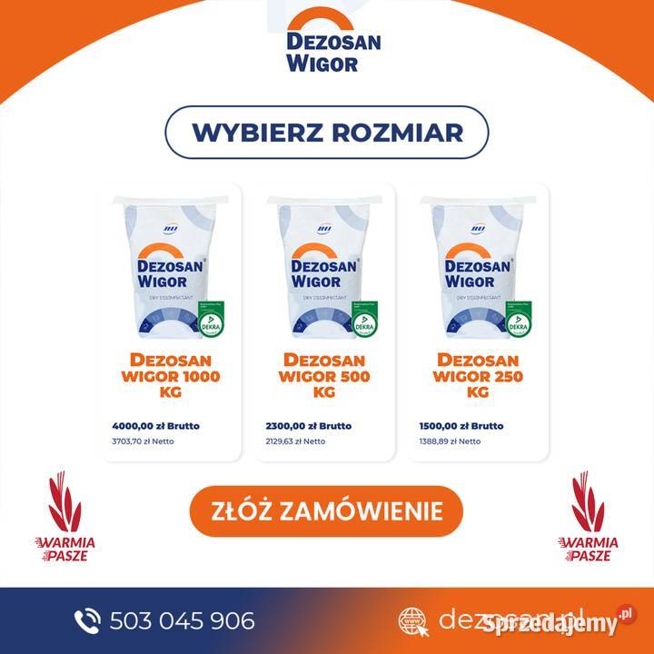Dezosan Wigor 250 do suchej dezynfekcji DARMOWA Łopuszno