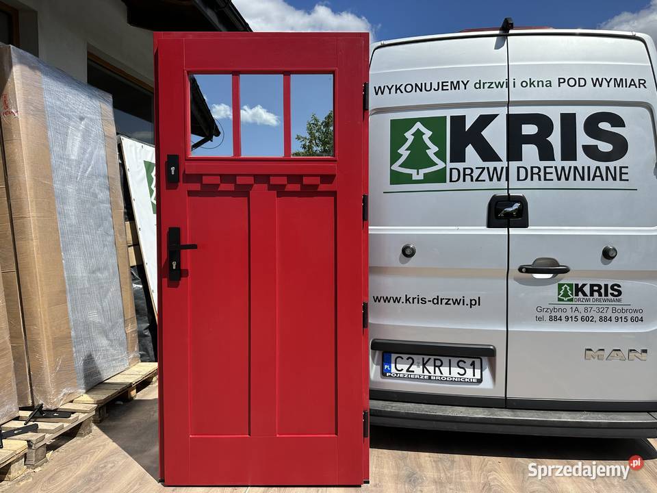 Drzwi zewnętrzne drewniane RĘKI CZERWONE Grzybno