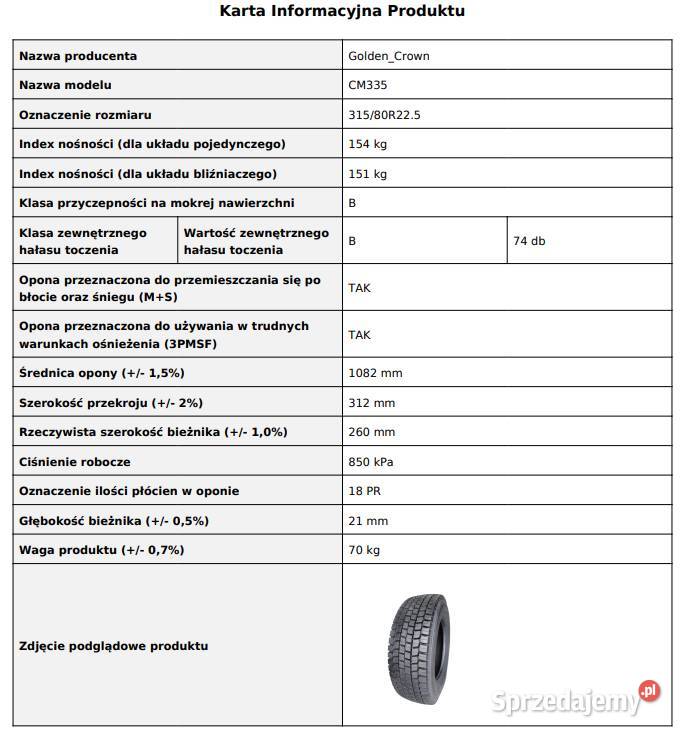 Golden Crown 335 31580 R225 Opony napędowe 4 Zarębki