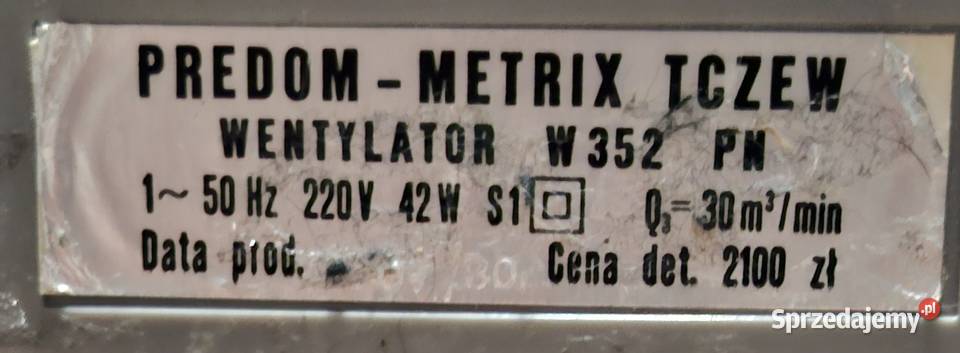 Wentylator Predom Metrix Tczew W 352 PN Antyki Żuromin sprzedam