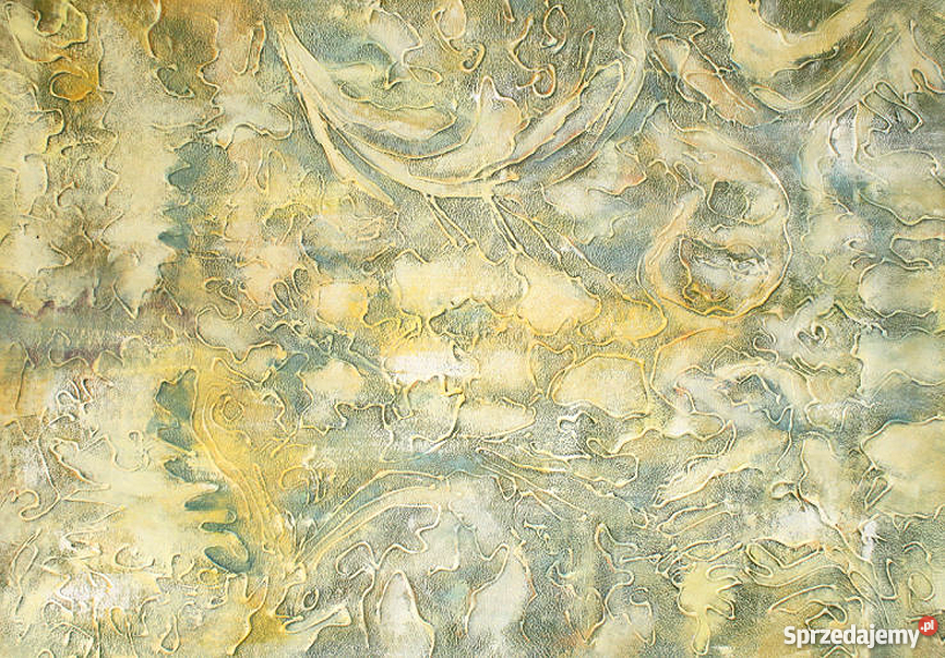 Obraz olejny duża abstrakcja Zielono żółty Malarstwo mazowieckie Warszawa sprzedam