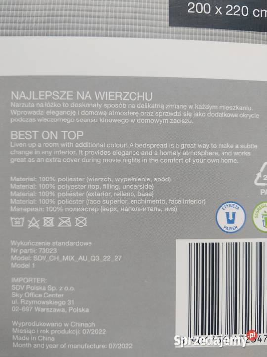 NAJTANIEJ Narzuta Na Łóżko Kapa 200 x 220 2wzory Zabrze sprzedam