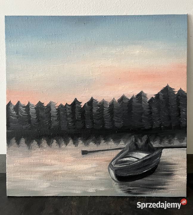 Obraz olejny 25x25 Na jeziorze Malarstwo warmińsko-mazurskie