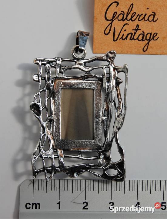 Wisior prostokątny krzemień pasiasty szary srebrne Lublin