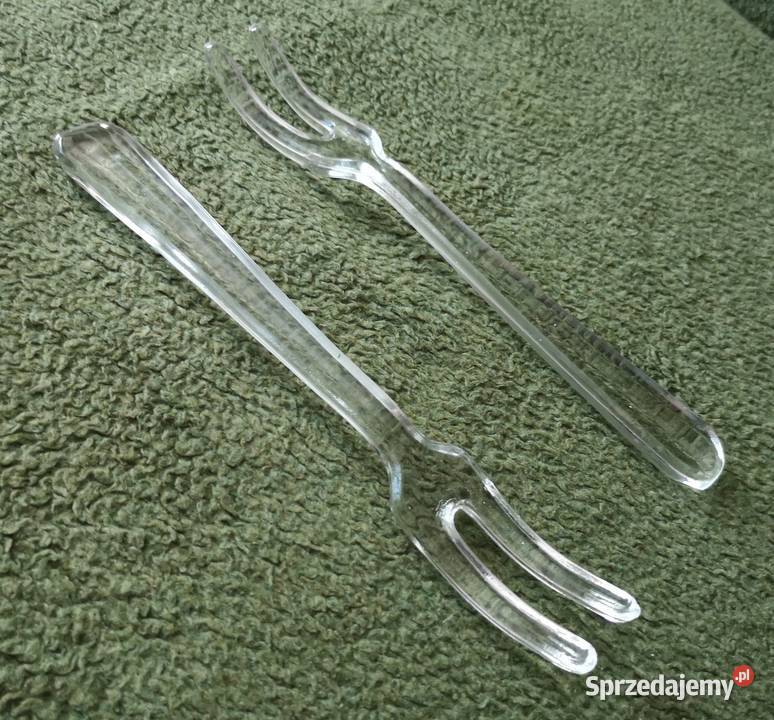 Dwa stare szklane widelce do sałaty śląskie Katowice