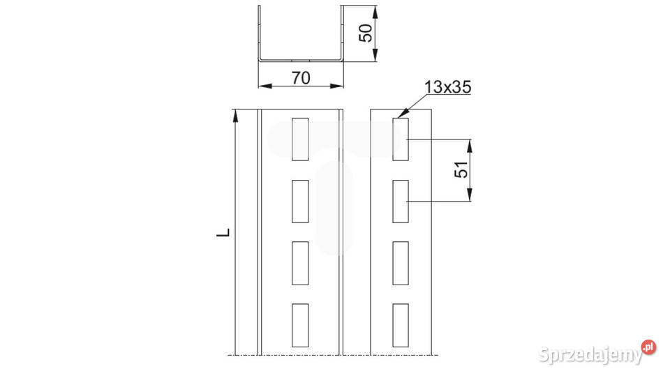 Ceownik perforowany 70x50x3mm3MB ocynk116 NETTO mazowieckie Kozienice