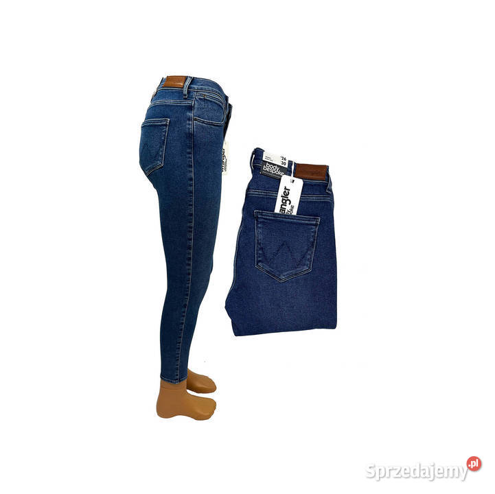 Spodnie damskie Wrangler High Rinse Skinny Blue Bez wzoru Pisz