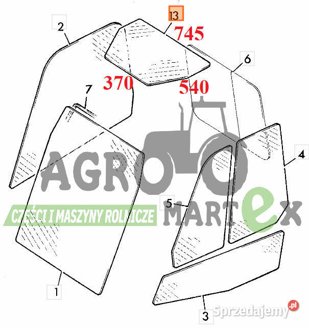 82730467 82730467 SZYBA PRZEDNIA DACHOWA JCB Części zamienne dolnośląskie Wichrów
