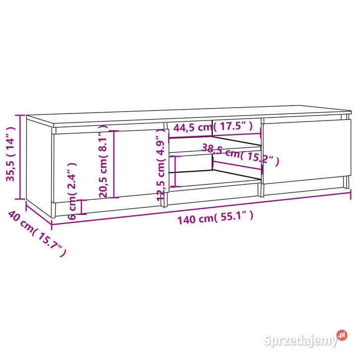 Szafka pod telewizor szary dąb sonoma 140x40x355