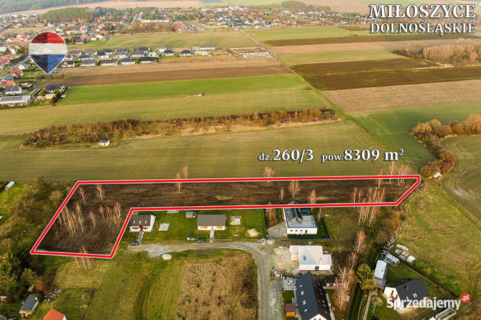 Działka inwestycyjna 8309 m z MPZP koło dolnośląskie Miłoszyce