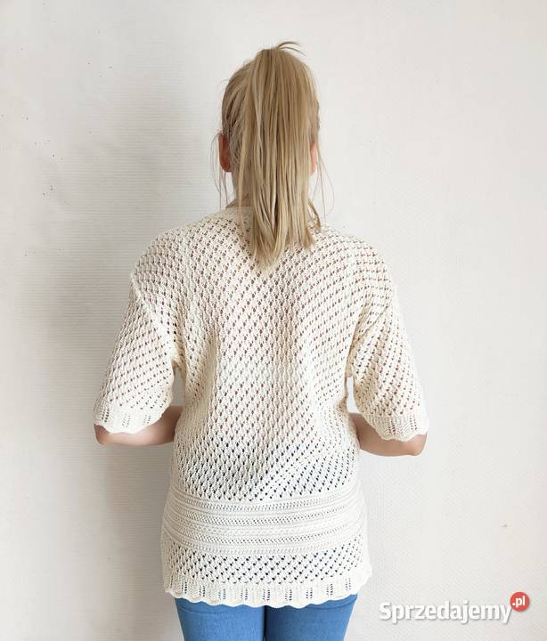 Kremowy sweter vintage ażurowy narzutka top L 40 Szczecin