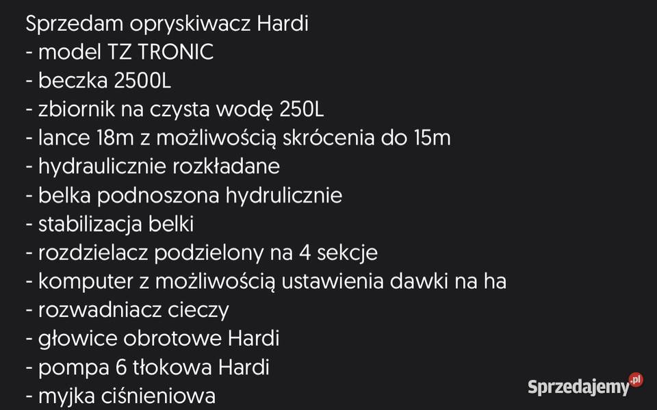 Opryskiwacz Hardi 2400 l 18 m hydrauliczny Wodzisław
