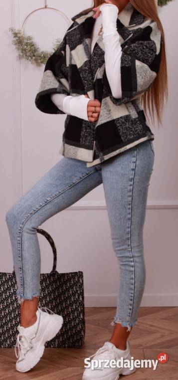 Płaszcz krótki żakiet wełna krata różne kolory z mazowieckie Warszawa