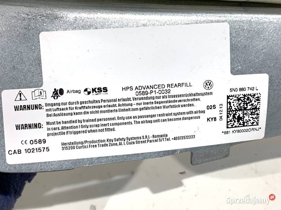 KURTYNA POWIETRZNA PRAWY VW TIGUAN 5N0880742L osobowe