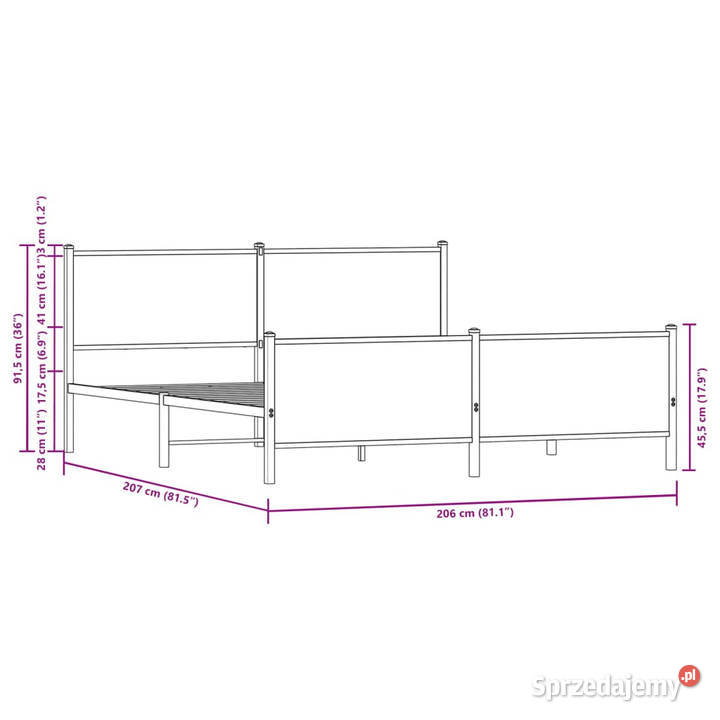 Łóżko Czarne Metalowe Rama Łóżka Metalowa Ze 207cm sprzedam