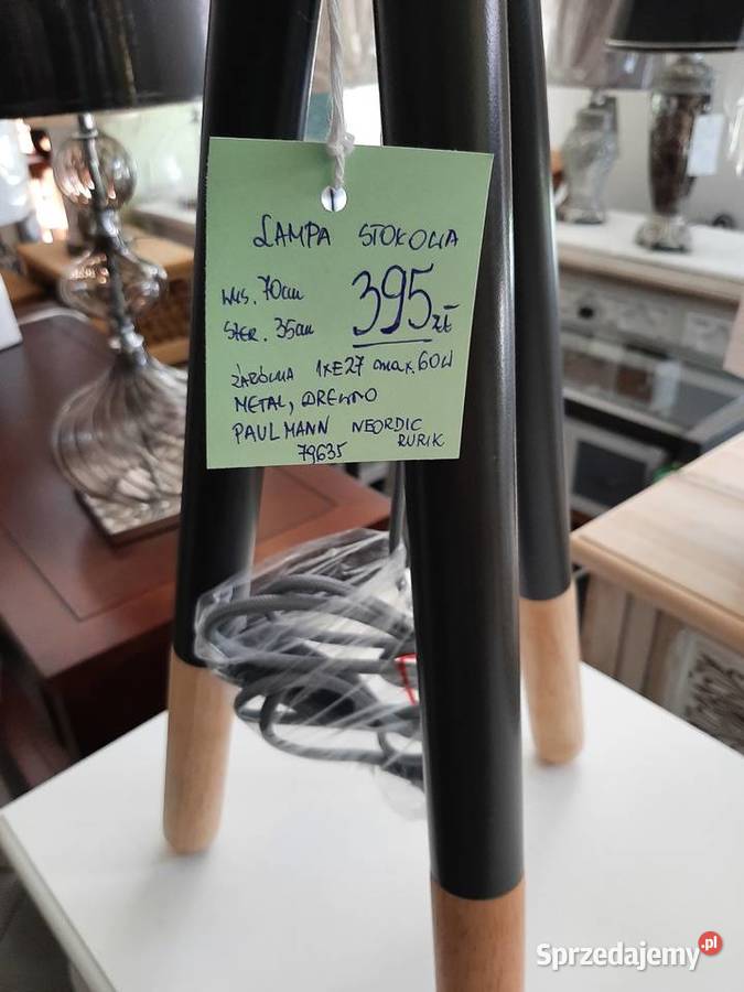 Lampa stołowa na trzech drewnianych nóżkach śląskie Wodzisław Śląski