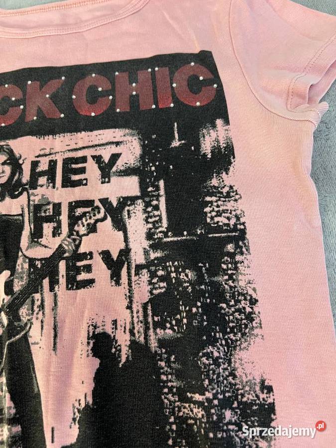 Bluzka tshirt koszulka różowa z napisem Rock Jasło