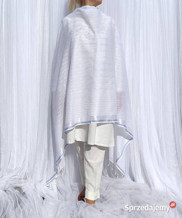 Chusta dupatta indyjska szal oversize biała Szczecin