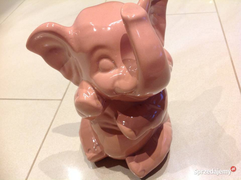 Słoń Ceramiczny Różowy Vintage Nowa Sól