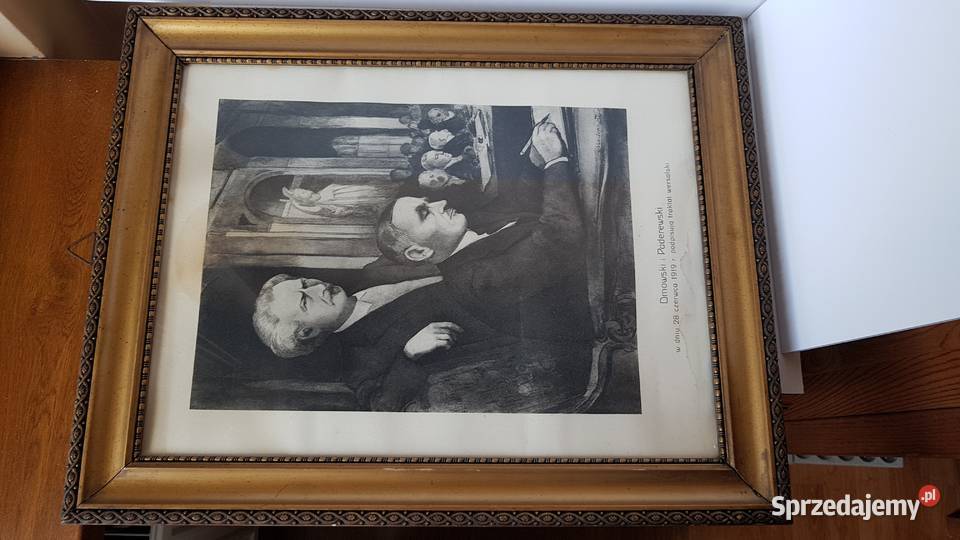 Stara grafika Paderewski i Dmowski Traktat Malarstwo