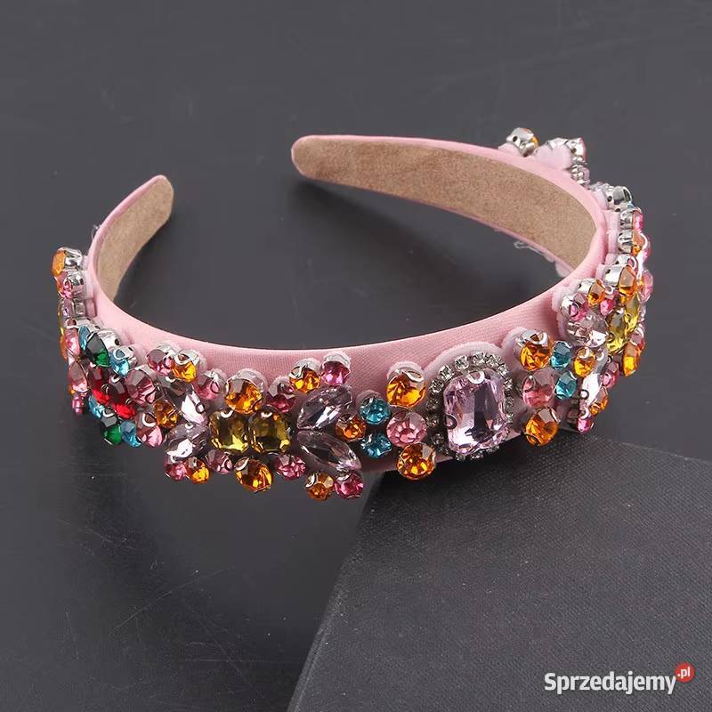 Różowa kolorowa opaska do włosów kamienie Szczecin