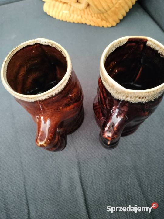 Kufle do piwa ceramika fajka PRL zestaw Choszczno