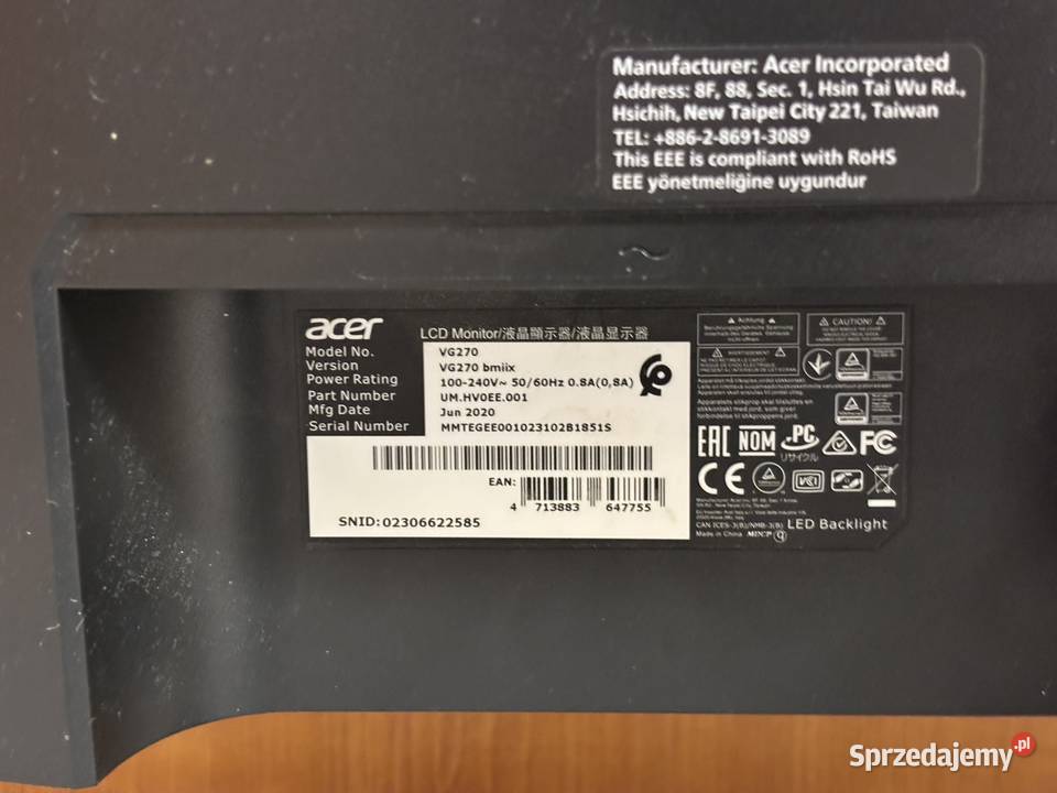 Monitor Acer Nitro VG270 27 FHD IPS 75Hz HDMI warmińsko-mazurskie Elbląg