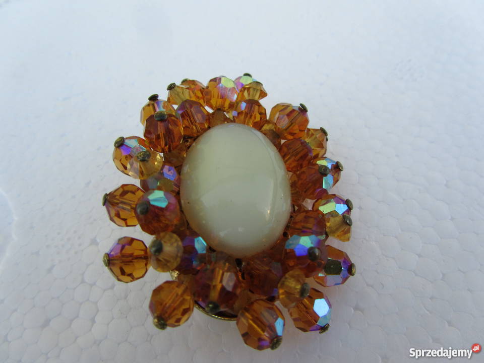 Broszka ozdobna jubilerska owalna kamień kolor