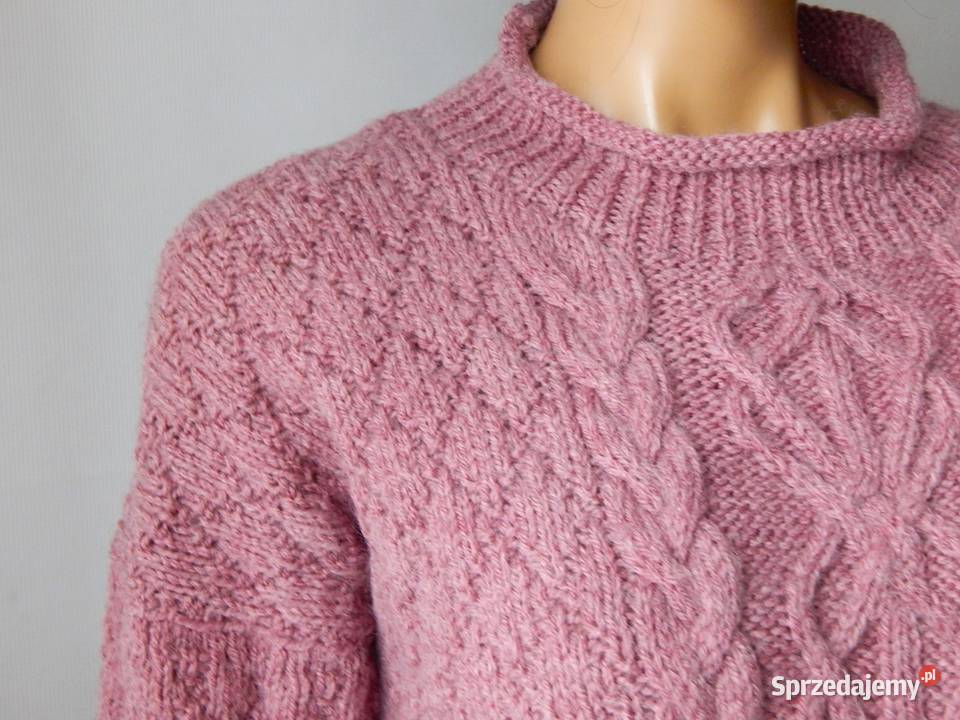 wełniany sweter rękodzieło hand made pudrowy róż Kłobuck sprzedam