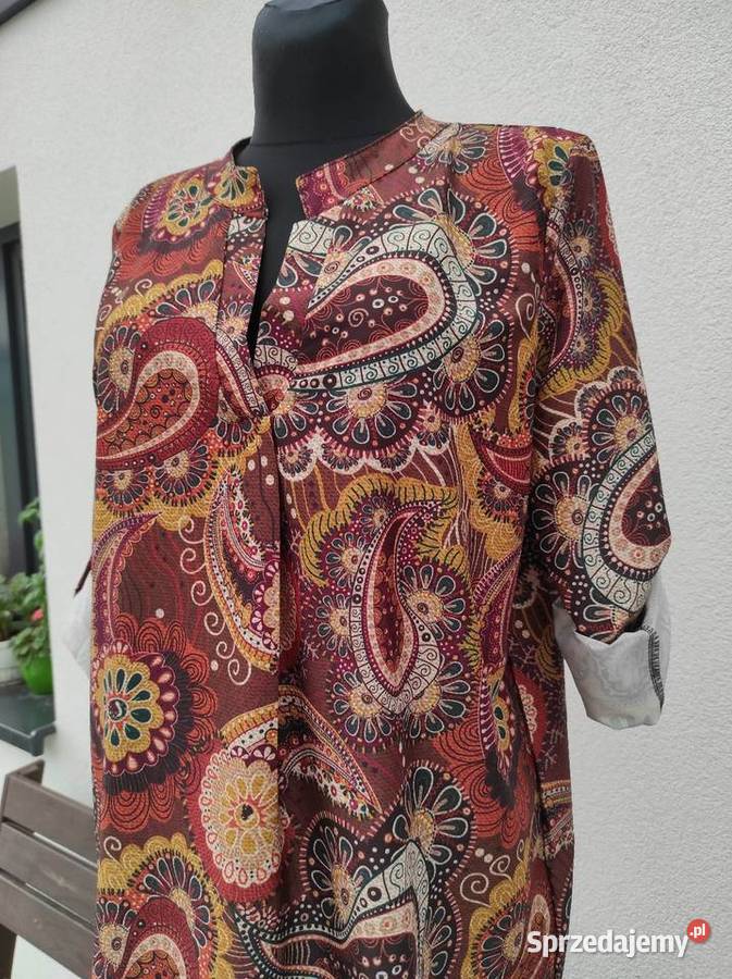 Wzorzysta lekka sukienka podwijane rękawy 42 XL Rozmiar 42(XL) mazowieckie Płock