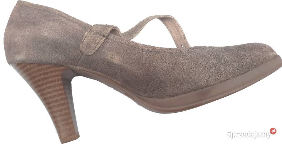 41 Hirschkogel czółenka na obcasie zamsz szare śląskie Gaszowice